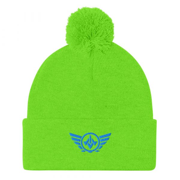 Aqua Embroidered Logo Pom-Pom Beanie | Single-Layer