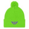 pom-pom-knit-cap-neon-green-front-68b8b1a701aae.jpg Purple Embroidered Logo Pom-Pom Beanie | Single-Layer