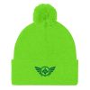 Kelly Green Embroidered Logo Pom-Pom Beanie | Single-Layer