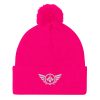 pom-pom-knit-cap-neon-pink-front-68b8adabbc115.jpg White Embroidered Logo Pom-Pom Beanie | Single-Layer