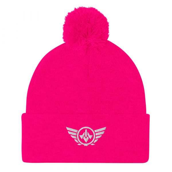 pom-pom-knit-cap-neon-pink-front-68b8adabbc115.jpg White Embroidered Logo Pom-Pom Beanie | Single-Layer