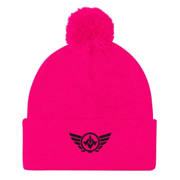 pom-pom-knit-cap-neon-pink-front-68b8adec96ed9.jpg Black Embroidered Logo Pom-Pom Beanie | Single-Layer