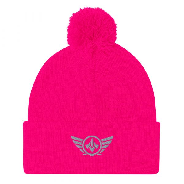 pom-pom-knit-cap-neon-pink-front-68b8ae07bf72c.jpg Grey Embroidered Logo Pom-Pom Beanie | Single-Layer