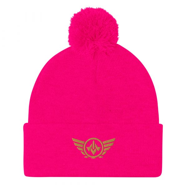 pom-pom-knit-cap-neon-pink-front-68b8ae287659f.jpg Old Gold Embroidered Logo Pom-Pom Beanie | Single-Layer
