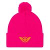 Gold Embroidered Logo Pom-Pom Beanie | Single-Layer