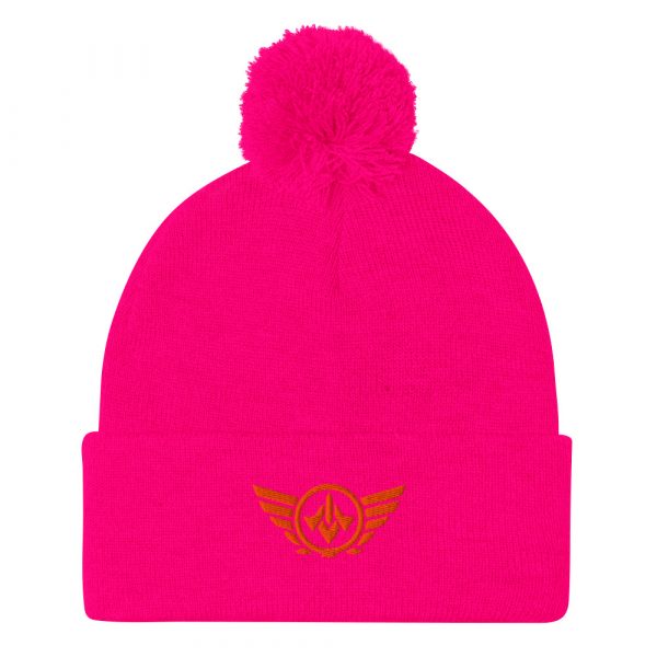 pom-pom-knit-cap-neon-pink-front-68b8ae7a367bf.jpg Orange Embroidered Logo Pom-Pom Beanie | Single-Layer