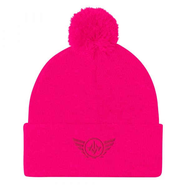pom-pom-knit-cap-neon-pink-front-68b8aea0571ab.jpg Flamingo Embroidered Logo Pom-Pom Beanie | Single-Layer