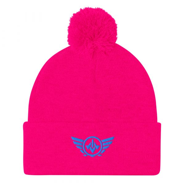 Aqua Embroidered Logo Pom-Pom Beanie | Single-Layer