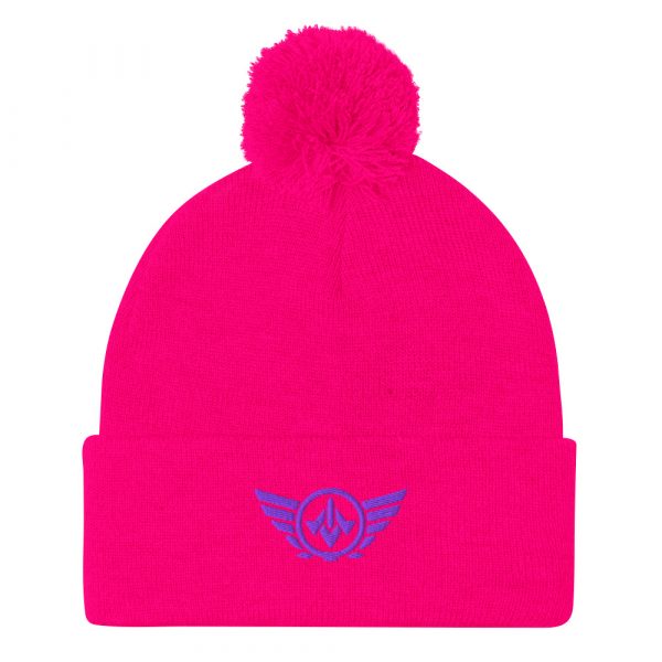 pom-pom-knit-cap-neon-pink-front-68b8b1a70194d.jpg Purple Embroidered Logo Pom-Pom Beanie | Single-Layer