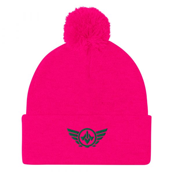 Kelly Green Embroidered Logo Pom-Pom Beanie | Single-Layer