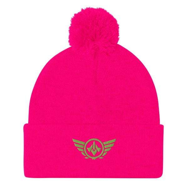 Kiwi Green Embroidered Logo Pom-Pom Beanie | Single-Layer