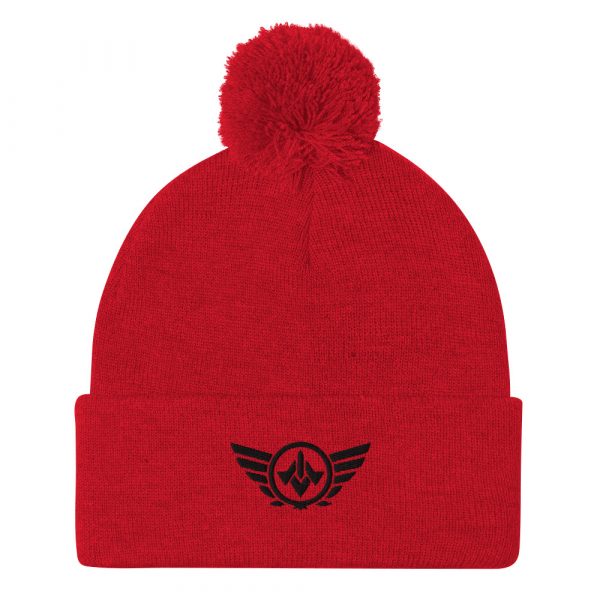 pom-pom-knit-cap-red-front-68b8adec96bf7.jpg Black Embroidered Logo Pom-Pom Beanie | Single-Layer