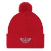 pom-pom-knit-cap-red-front-68b8ae07bf4ed.jpg Grey Embroidered Logo Pom-Pom Beanie | Single-Layer