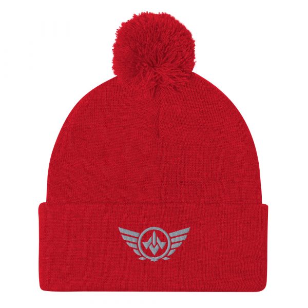 pom-pom-knit-cap-red-front-68b8ae07bf4ed.jpg Grey Embroidered Logo Pom-Pom Beanie | Single-Layer