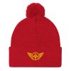 Gold Embroidered Logo Pom-Pom Beanie | Single-Layer