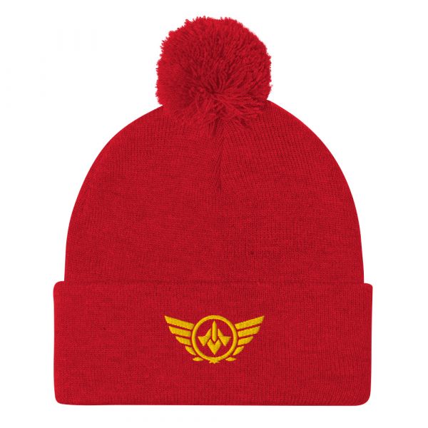 Gold Embroidered Logo Pom-Pom Beanie | Single-Layer