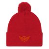 pom-pom-knit-cap-red-front-68b8ae7a36578.jpg Orange Embroidered Logo Pom-Pom Beanie | Single-Layer