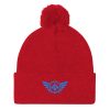 Aqua Embroidered Logo Pom-Pom Beanie | Single-Layer