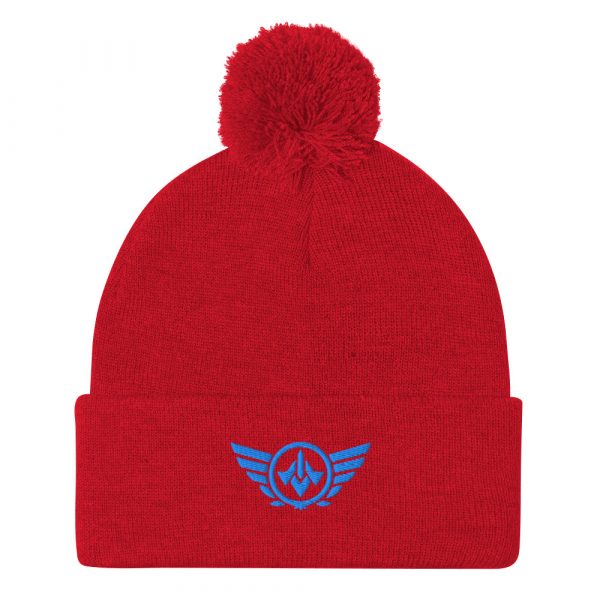 Aqua Embroidered Logo Pom-Pom Beanie | Single-Layer