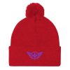 pom-pom-knit-cap-red-front-68b8b1a7016ea.jpg Purple Embroidered Logo Pom-Pom Beanie | Single-Layer