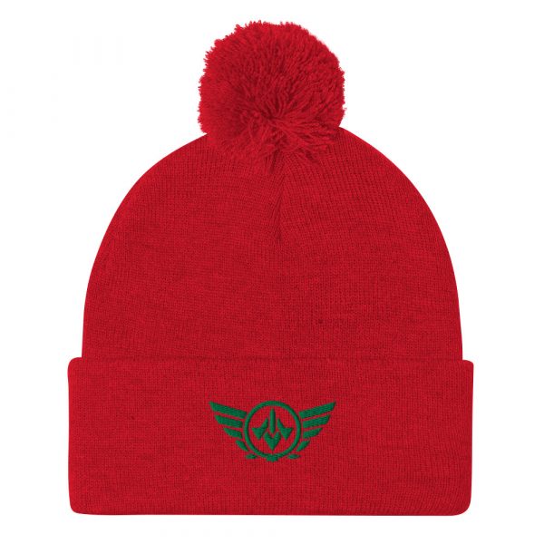 Kelly Green Embroidered Logo Pom-Pom Beanie | Single-Layer