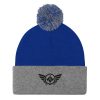 pom-pom-knit-cap-royal-heather-grey-front-68b8adec95960.jpg Black Embroidered Logo Pom-Pom Beanie | Single-Layer