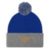 pom-pom-knit-cap-royal-heather-grey-front-68b8ae28762c1.jpg Old Gold Embroidered Logo Pom-Pom Beanie | Single-Layer