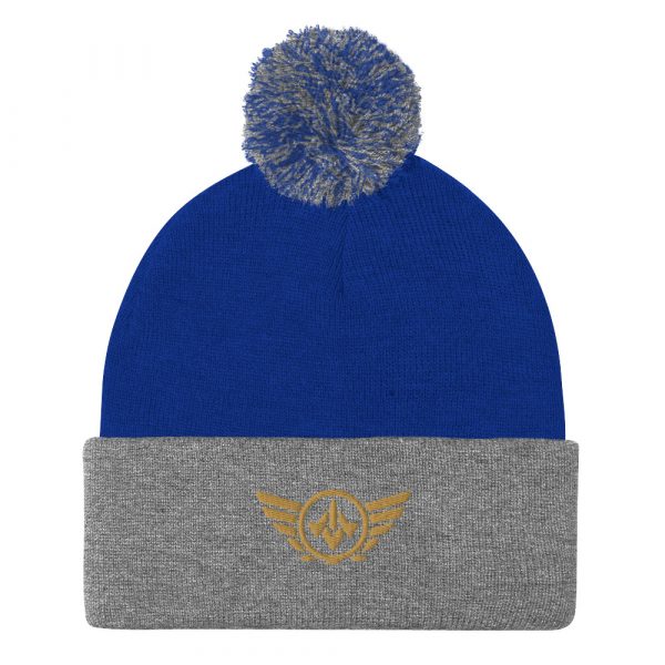 pom-pom-knit-cap-royal-heather-grey-front-68b8ae28762c1.jpg Old Gold Embroidered Logo Pom-Pom Beanie | Single-Layer
