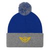 Gold Embroidered Logo Pom-Pom Beanie | Single-Layer