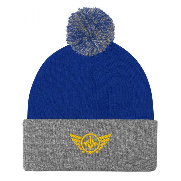 Gold Embroidered Logo Pom-Pom Beanie | Single-Layer