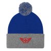 pom-pom-knit-cap-royal-heather-grey-front-68b8b06156cc7.jpg Red Embroidered Logo Pom-Pom Beanie | Single-Layer