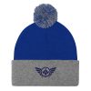 Navy Embroidered Logo Pom-Pom Beanie | Single-Layer