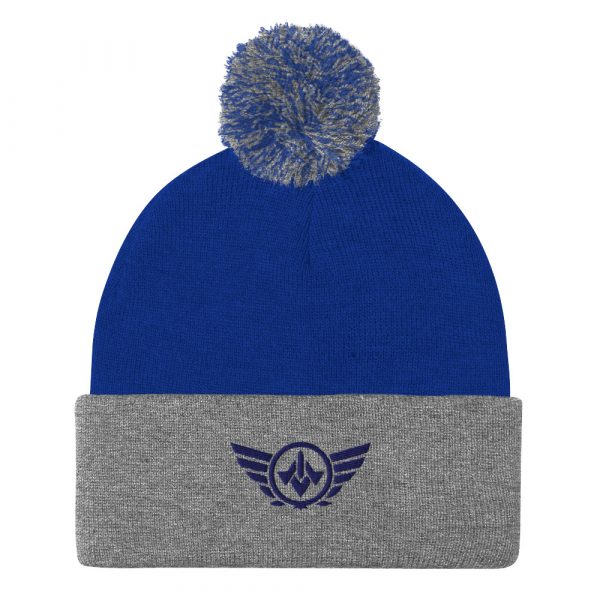 Navy Embroidered Logo Pom-Pom Beanie | Single-Layer