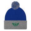 Kelly Green Embroidered Logo Pom-Pom Beanie | Single-Layer