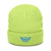 ribbed-knit-beanie-acid-green-front-68b8e7dfa7c59.jpg Aqua Embroidered Logo Beanie | Ribbed