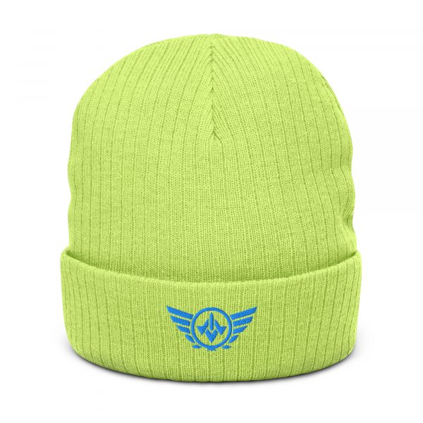 ribbed-knit-beanie-acid-green-front-68b8e7dfa7c59.jpg Aqua Embroidered Logo Beanie | Ribbed