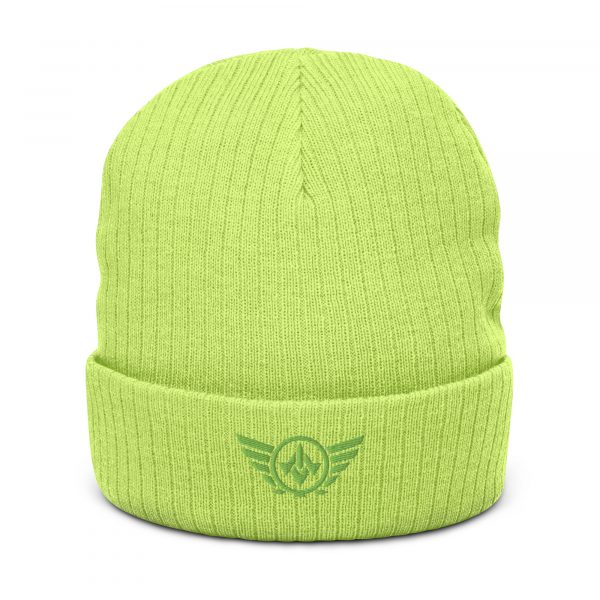 Kiwi Green Embroidered Logo Beanie | Ribbed
