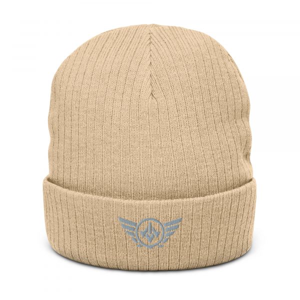 Grey Embroidered Logo Beanie | Ribbed