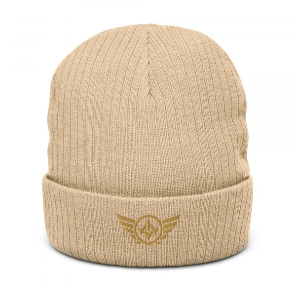 Old Gold Embroidered Logo Beanie | Ribbed