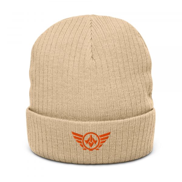 Orange Embroidered Logo Beanie | Ribbed