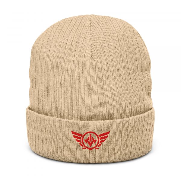 Red Embroidered Logo Beanie | Ribbed