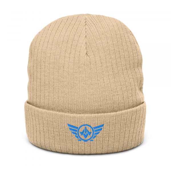 ribbed-knit-beanie-beige-front-68b8e7dfa7bd7.jpg Aqua Embroidered Logo Beanie | Ribbed