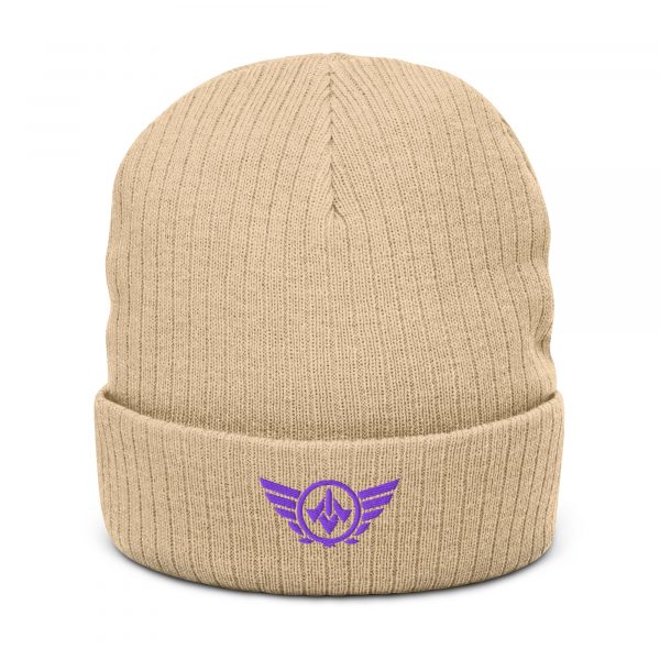 Purple Embroidered Logo Beanie | Ribbed
