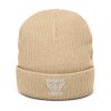 White Embroidered Brand Logo Beanie | Ribbed