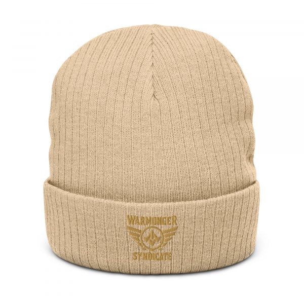 Old Gold Embroidered Brand Logo Beanie | Ribbed