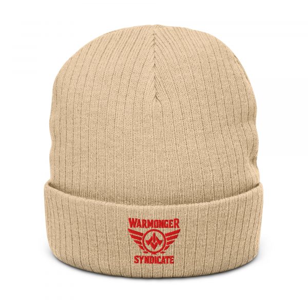 Red Embroidered Brand Logo Beanie | Ribbed