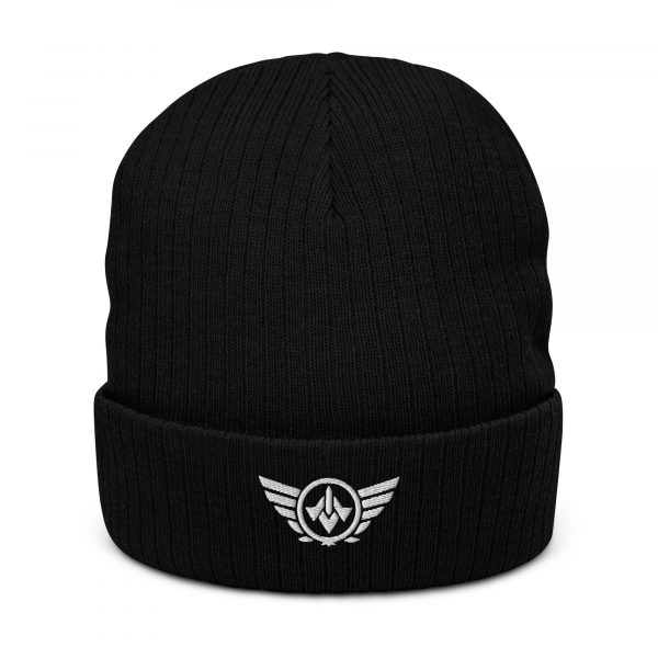 White Embroidered Logo Beanie | Ribbed