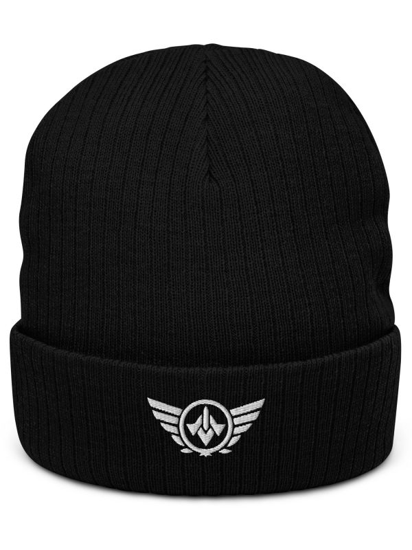 ribbed-knit-beanie-black-front-68b8e4b535228.jpg White Embroidered Logo Beanie | Ribbed