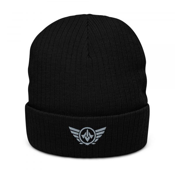 Grey Embroidered Logo Beanie | Ribbed