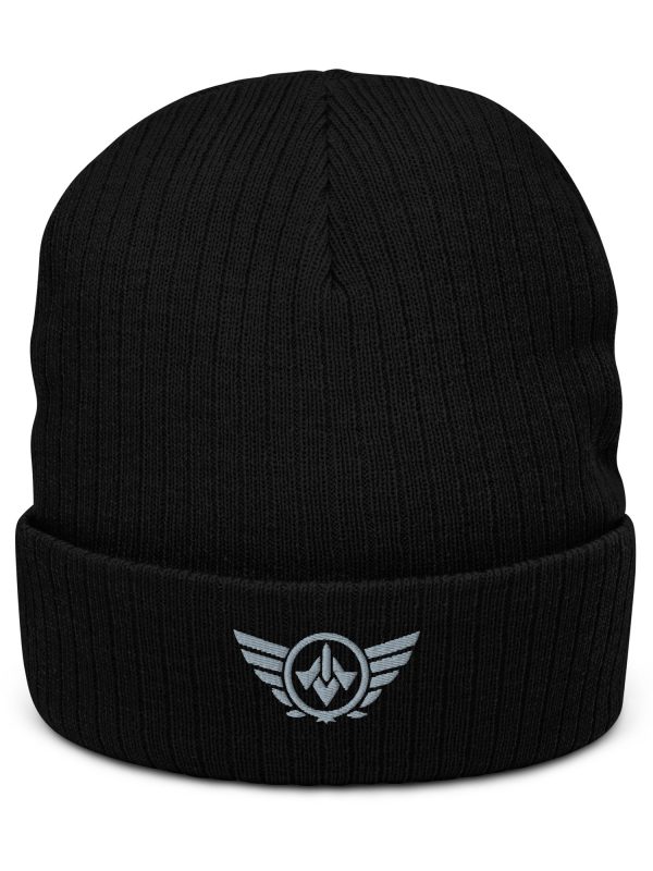 ribbed-knit-beanie-black-front-68b8e536e28ab.jpg Grey Embroidered Logo Beanie | Ribbed